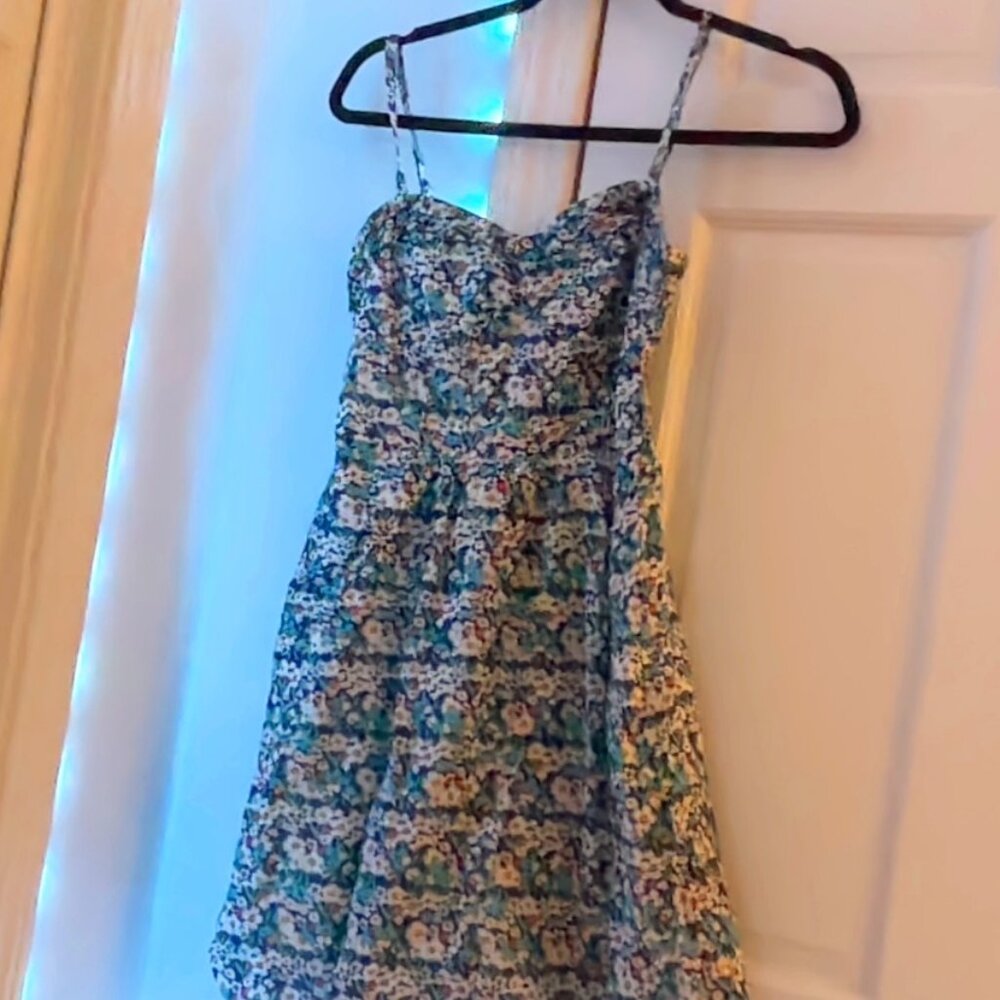 A blue and white floral mini. dress